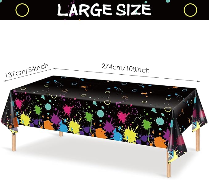 Glow Party Table Covers Neon Plastic Tablecloths 108 x 54 Inch Disposable Neon Glow Table Cloths for Black Light Birthday Party Supplies Decorations(2 Pieces)