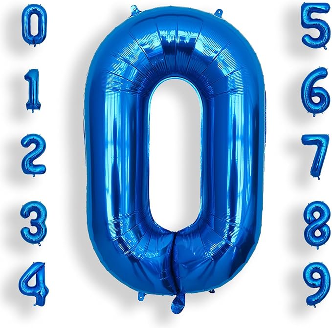 AULE 40 Inch Large 0 Balloon Numbers Blue, Big Foil Number Balloons, Giant Helium Happy Birthday Party Decorations for Man and Women, Huge Mylar Anniversary Party Supplies