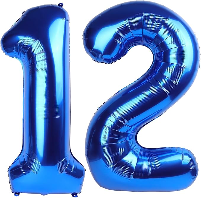 12 Number Balloons, Dark Blue Balloons for Man Woman 12th Birthday Decoration, Foil Number Ballon for 12, 21 Anniversary, Bridal Shower, Graduation, Halloween, Christmas, New Year