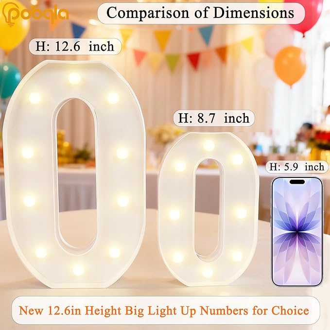 Pooqla Large Light Up Numbers for 4th Birthday Decorations, 12.6 in Tall White Plastic Marquee Numbers Sign Party Decorations, Gift for Girls Boys Night Light Wedding Anniversary Decor, Big Number 4