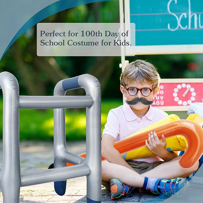 2 PCS Inflatable Walker and Cane,Funny Old Age Costume Accessories,Retirement Party Decorations Gag Gift for Kids,100th Day of School,Christmas,Halloween