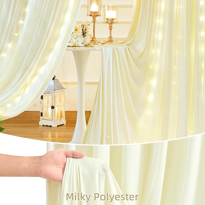 10 x 10ft Beige Backdrop Curtains with Lights String for Wedding Photo Background Drapes Wrinkle Free Polyester Curtain Backdrop for Baby Shower Birthday Parties Reception Ceremony - 5 x 10ft 2 Panels