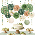 AOBKIAT Sage Green Party Decorations Kit for Birthday,Paper Decor with Flower,Lantern,Party Garland,Streamers for Netural Baby Shower,Bridal Shower,Boho Wedding,Bachelorette,Woodland Theme Parties