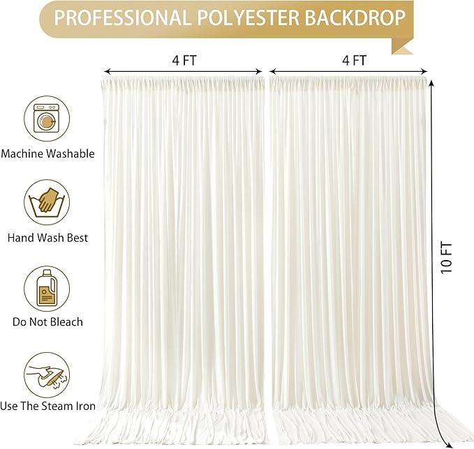 Beige Backdrop Curtains-Wrinkle-Free Polyester Photography Drapes Party Curtain Background for Baby Shower Wedding Decorations- 8 X10FT (Beige)