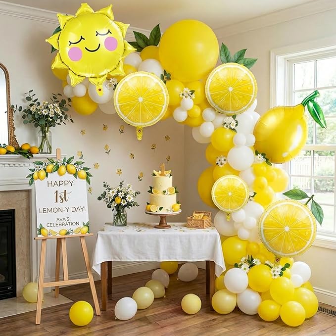 Yellow lemon Balloon Garland Arch kit with Sun lemon mylar Balloons for Summer birthday main squeeze Bridal Shower Sweet Baby shower Lemonade Party Decorations lemonade stand supplies (Yellow)