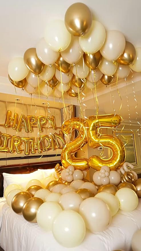 25 Balloon Number, Gold Number 25th Birthday Balloons 40 Inch, 25 or 52 Years Old Gold Birthday Decorations for Men Women, 25th Anniversary Decorations