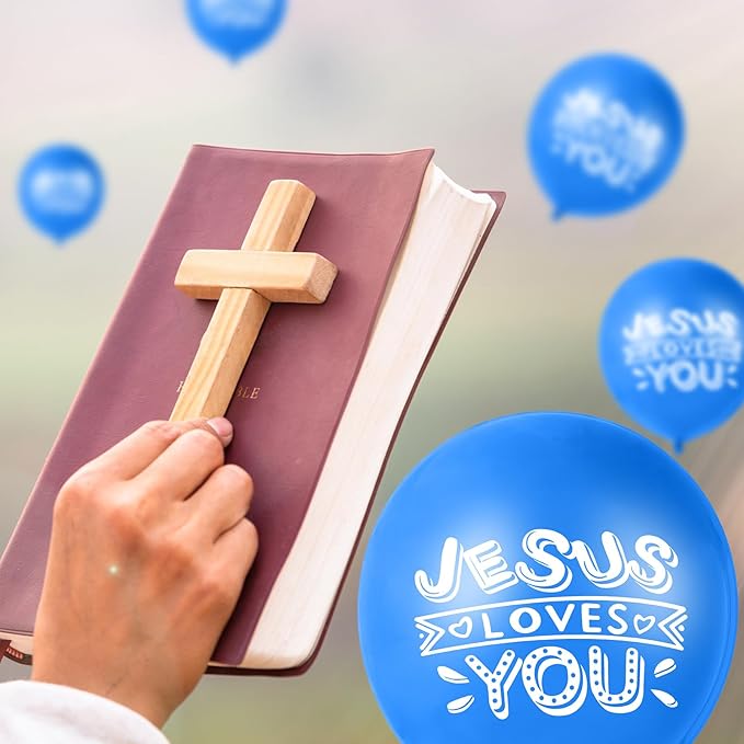 Gejoy Jesus Loves You Balloon 12 Inch Latex Christian Religious Jesus Balloon Party Decor for He Is Risen Party Decor Favor Cross Church Event Birthday Sunday Supplies(Dark Blue,60 Pcs)