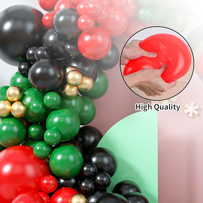 126Pcs Balloon Garland Kit Red Green Black, Different Sizes Red Black Dark Green Balloon Arch Kit Metallic Gold Balloons, Red Black Green Latex Balloons for Birthday Christmas New Year Party Decor