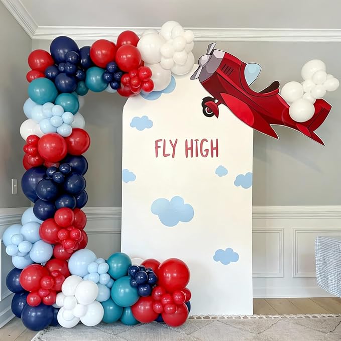 Red Blue White Balloons, 60Pcs 12 Inch Red Navy Light Blue Dusty Blue White Balloons for Baseball Birthday Party Baby Shower 4th of July Decorations