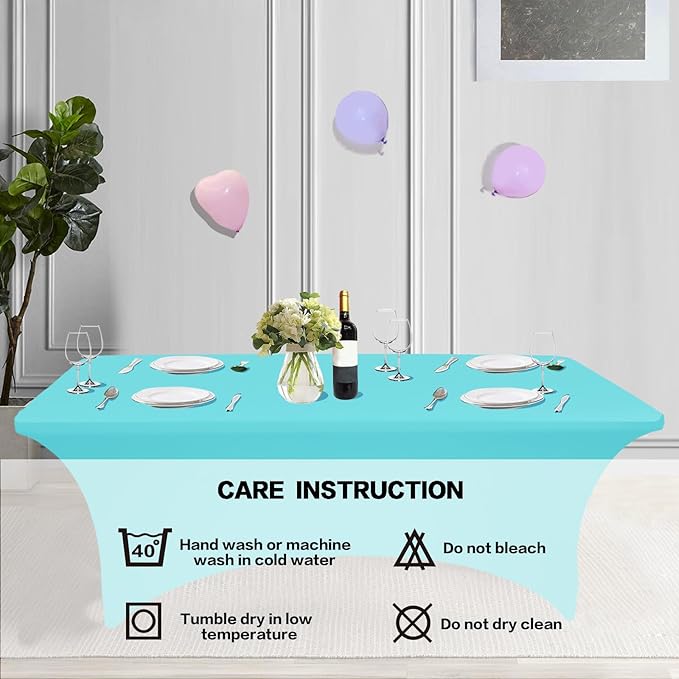 IVAPUPU 2 Pack 6FT Table Cloth for Rectangular Fitted Events Stretch Blue Mist Table Covers Washable Cover Spandex Easter Tablecloth Protector for Party, Wedding, Cocktail, Banquet, Festival
