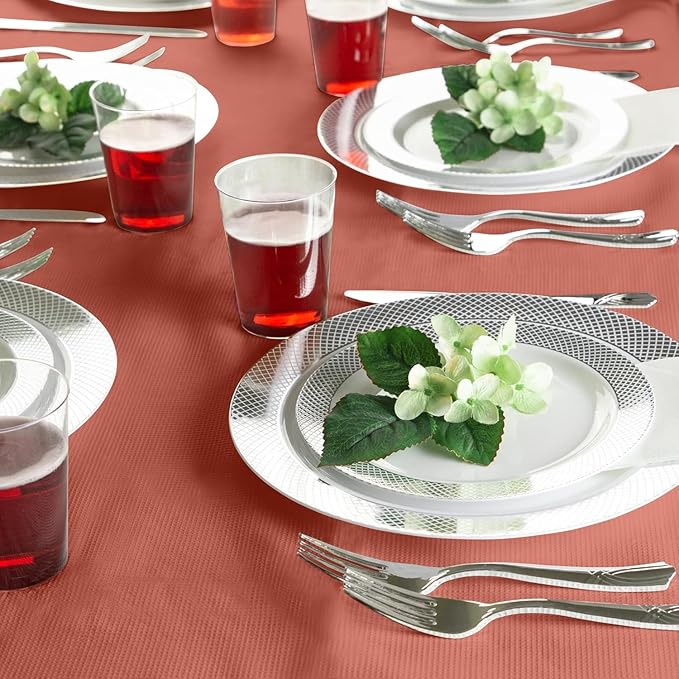 PARTY BARGAINS Disposable Table Covers, 54 x 108 Inch, Red, 3-Ply Paper & Plastic Spill-Resistant Party Tablecloths, 5 Pack
