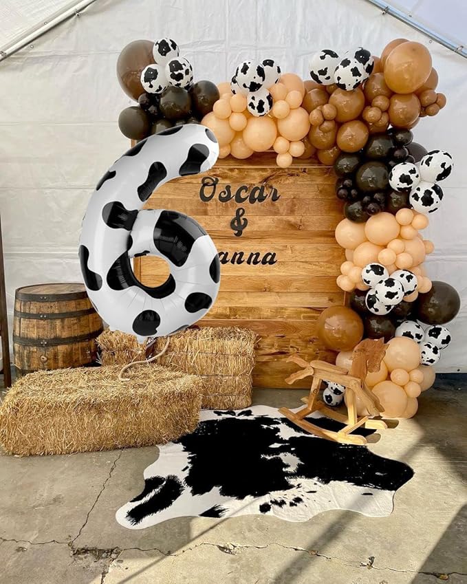 Cow Print Number Balloon Birthday Decorations, 40 inch Number balloon 0-9(Zero-Nine), Cow Balloon for Farm Birthday Party Supplies, Cow Themed birthday party Decorations (Number 6)
