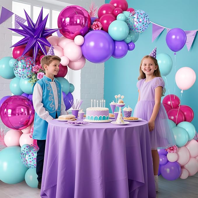 Pink and Teal Blue Balloon Arch Garland Kit with Purple Star Foil Balloons Hot Pink 4D Round Balloons for Birthday Baby Shower Wedding Anniversary Party Decorations