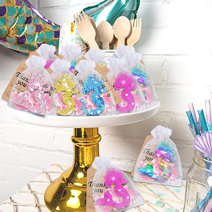 CiciBear 25 Pack Mermaid Double-Deck Flip Sequin Keychains for Sea Themed Party Favors, Birthday,Carnival,Goodie Bag Stuffers, Anniversary,5 Colors