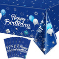 Tegeme Navy Blue Party Supplies Stars Happy Birthday Tablecloths Starry Confetti Table Covers for Kids Boys Girls Baby Shower Birthday Party Decorations(Navy Blue and Silver,6 Pack)