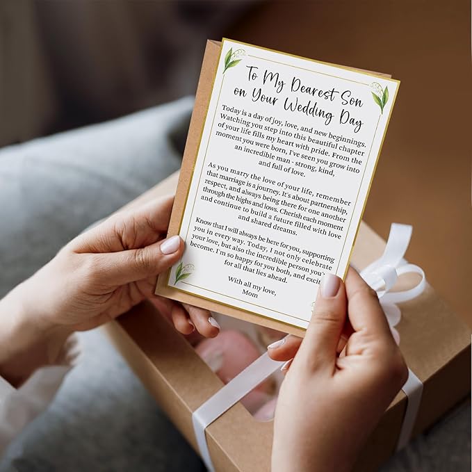 Romantic Son Wedding Card from Mom, Groom Card Gift from Mom, To My Dearest Son on Your Wedding Day
