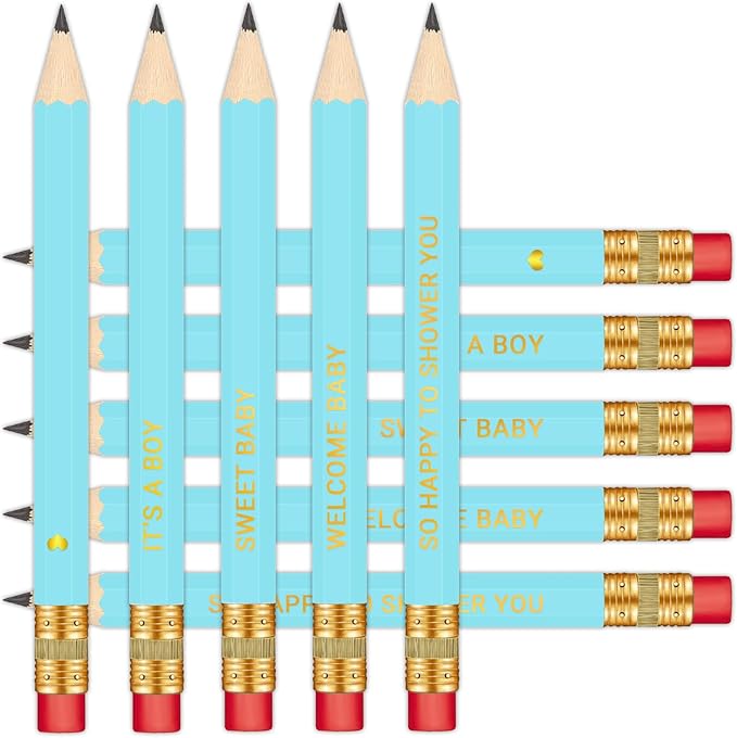 50Pcs - Baby Shower Sharpened Half Pencils with Erasers, Pre-sharpened Pencils for Baby Shower Games, 4 Inches