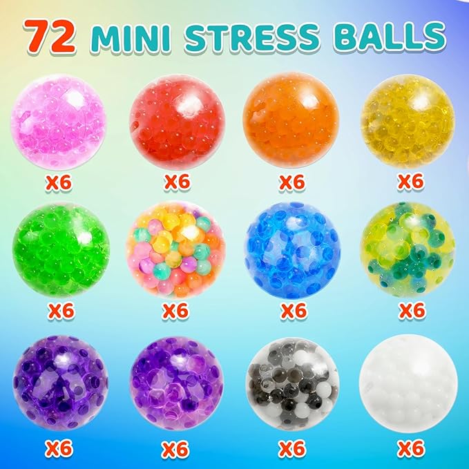 Squishy Stress Balls Fidget Toys - 72 Pack Squishy Toys Stress Ball for Nervousness, Fidget Stress Toys Bulk, Squeeze Balls for Adult Teen- Fidgets for Classroom Prize - Easter Basket Stuffers