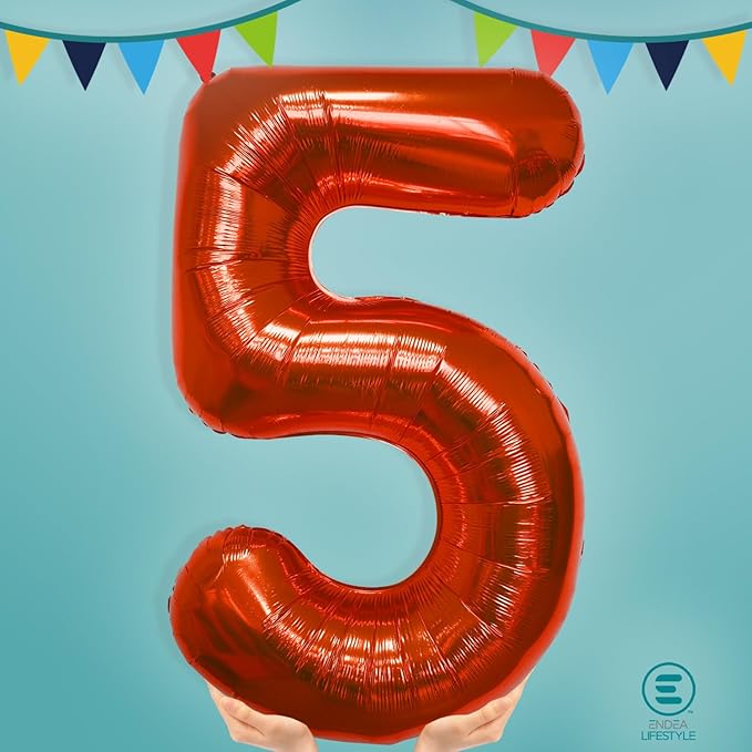 40 Inch Large Red Number Celebration and Decoration Balloon for Birthday Parties, Graduations, Anniversaries, Weddings, Photo Shoots, Special Events - Helium Foil Mylar (Red Number 5)