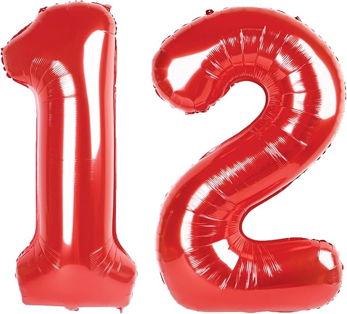 40 Inch Red Number 12 Digital Balloon,Jumbo Mylar Foil Helium Balloon for 12 Balloons for Birthday Party,Wedding Anniversary Party Decorations