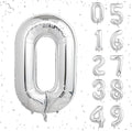 32 In Silver Large Numbers Balloons 0-9, Self Inflating Number 0 Balloons for Boys Girls, Big Silver Digit 0 Balloons for Women Men Birthday Party Anniversary Wedding Supplies Decorations