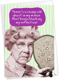 NobleWorks - 1 Hilarious Happy Birthday Card - Funny Old Woman Humor, Celebrate Birthdays - Haunted Mirror C3539BDG