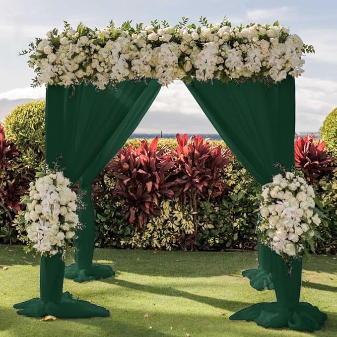Wedding Arch Draping Fabric 30'' x 18FT Sheer Chiffon Arch Drape Backdrop 2 Panel Emerald Green Drapes for Easter Bridal Shower Photo Booth Church Decor Birthday Party Outdoor Decoration