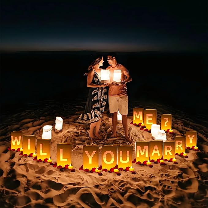 Will You Marry Me ? Light Up Letters, Include Light up Letters, with Tea Lights Candles, Latex Balloons, Aluminum Balloons and Rose Petals, Anniversary and Valentines' Day Decorations for Women