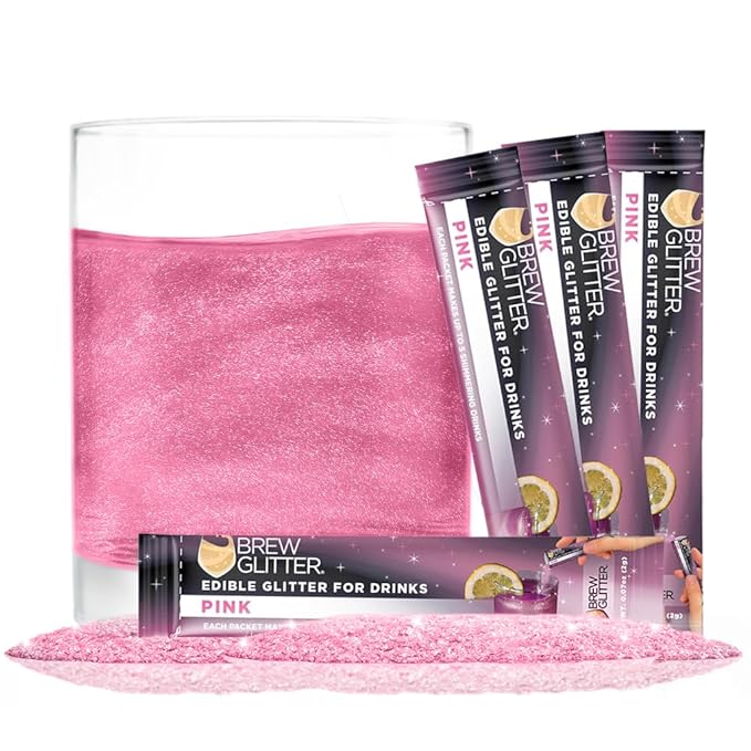 Brew Glitter Pink Edible Drink Glitter 4 x 2g Packets for Cocktails, Beer, Wine & Beverages