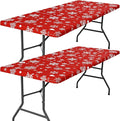 Smiry 2 Pack Rectangle Christmas Table Cloth, Waterproof Elastic Fitted Tablecloths, Washable Polyester Rectangular Patio Table Cover for Dinner (Christmas Snowflakes, 30"x96")