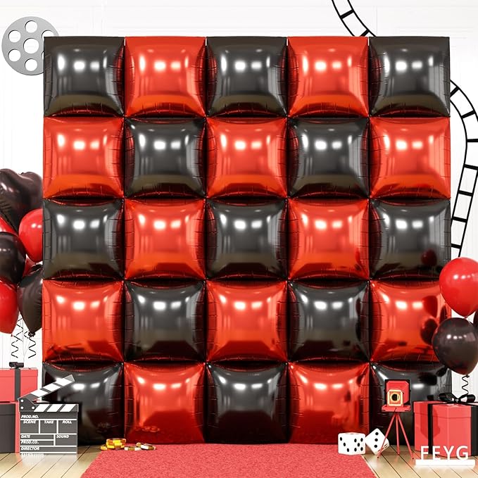 Metallic Red Black and Gold Double Sided Square Foil Balloons Wall,19 Inches Chrome Foil Balloons Tunnel Arch Kit for Bachelorette,Anniversary,Wedding,Birthday,2026 Graduation Party Decorations