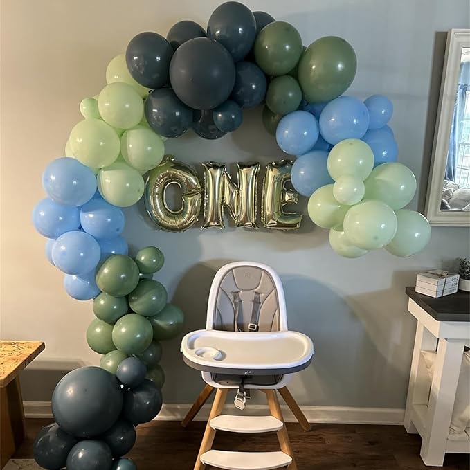 Dusty Slate Blue and Green Garland Balloon Arch Kit, 118pcs Baby Blue Green Party Balloons Balloons for Boys Baby Shower Jungle Woodland Ocean Beach Under The Sea One 1st Birthday Party Decorations