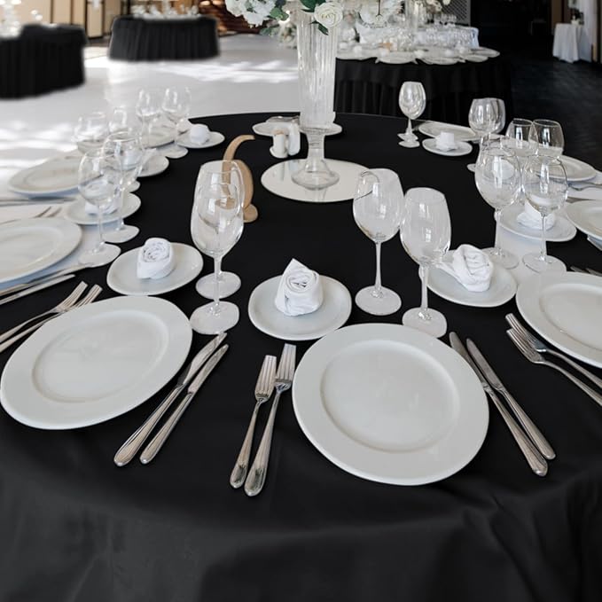 Fitable 6 Pack Black Round Tablecloths - 120 Inches in Diameter - Stain Resistant and Washable Table Clothes, Polyester Fabric Table Covers for Wedding, Party, Banquet, Formal Events
