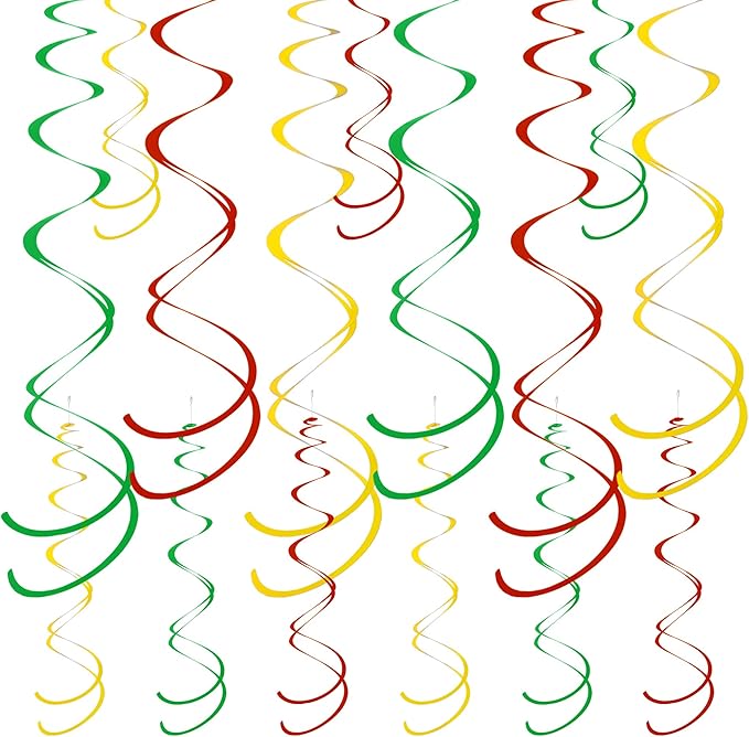 Colorful Ceiling Swirl Foil Decorations Hanging Plastic Streamer Themed Swirl Party for Christmas Carnival Celebration, Pack of 28 (Red, Green and Gold)