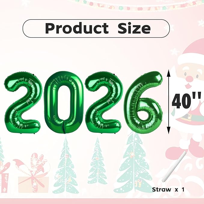 Number 2026 Balloons, 40 Inch Number Balloons, Dark Green New Years Decorations, 2026 Balloon for Graduation Happy New Year and 2 6 20 26 Birthday Parties