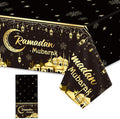 1PC Ramadan Mubarak Tablecloths Eid Mubarak Table Decorations Ramadan Kareem Party Supplies Black and Golden Rectangle Table Cover for Eid Al-fitr Party Favors