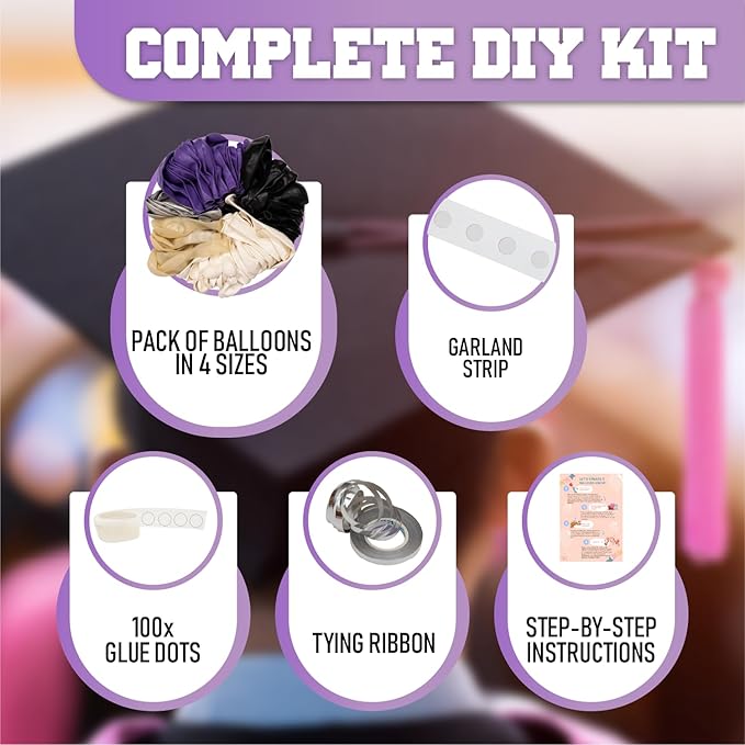 ALL-IN-1 Purple and Black White Balloons Garland & Arch Kit – Small and Large White Purple and Black Balloons – Party Decorations for Graduations, Birthdays, Retirement, Halloween – Wednesday