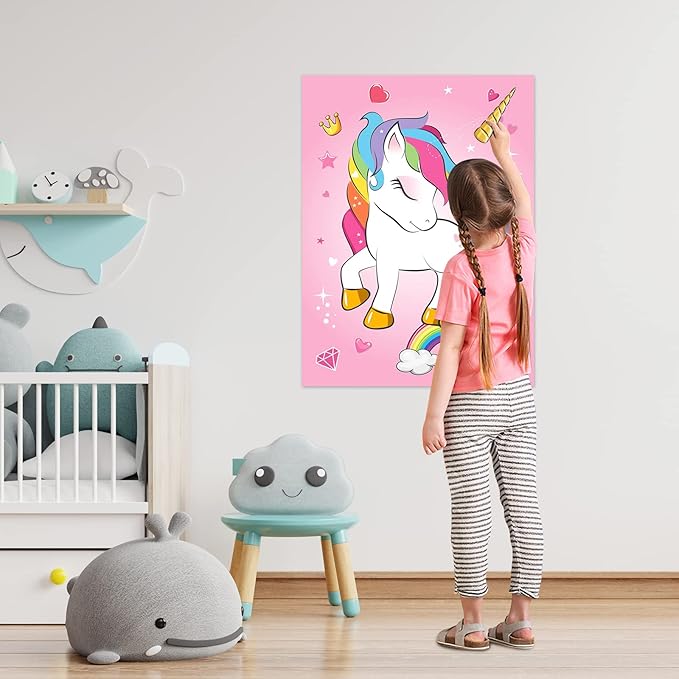 NEBURORA Pin The Horn on The Unicorn Birthday Party Game with 30 Horns for Party Supplies Favors Girls Rainbow Christmas Party Decorations Home Wall Decor
