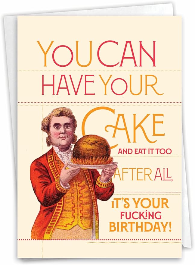NobleWorks - 1 Sassy Happy Birthday Card Funny - Hilarious Grown-Up Card for Men, Husband, Stationery Humor - Have Your Cake Man C9307BDG