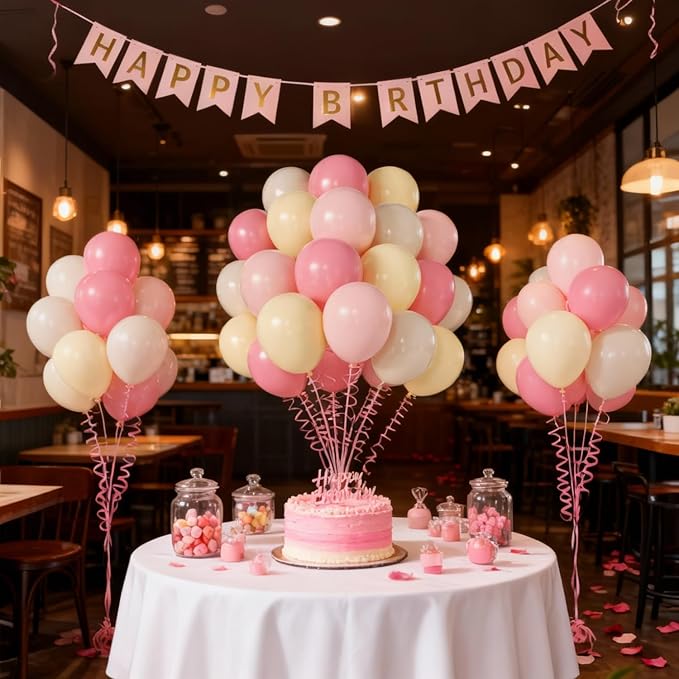 Pink and Yellow Balloons, 60Pcs 12 Inch Pastel Pink Light Pink Yellow Sand White Balloons for Baby Shower Bridal Shower Anniversary Wedding Bee Bear Themed Birthday Party Decorations