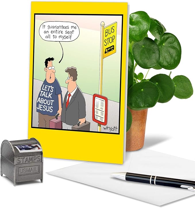 NobleWorks - 1 Hilarious Greeting Card for Birthday - Funny Birthday Cartoon, Comic Notecard - Bus Stop 8353