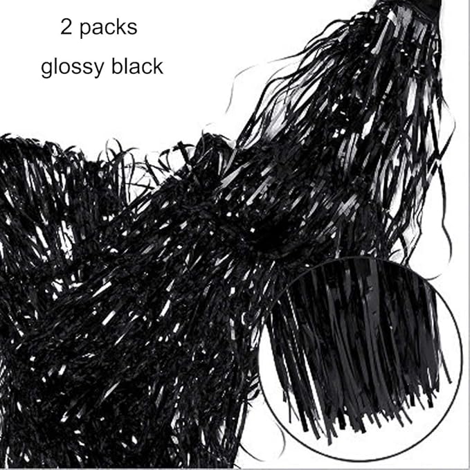 LILF Black Foil Fringe Party Backdrop - 6.5x6.5ft, Pack of 2 | Metallic Black Tinsel Streamers for Birthday, Graduation Parties Decoration