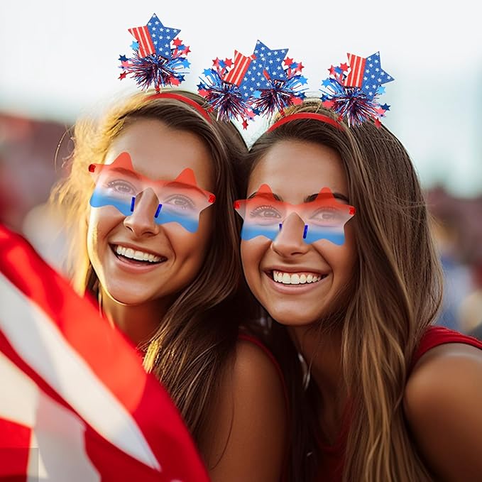 Semato 2 PCS Patriotic Party Accessories 4th of July Headband and Red White Blue Star Sunglasses