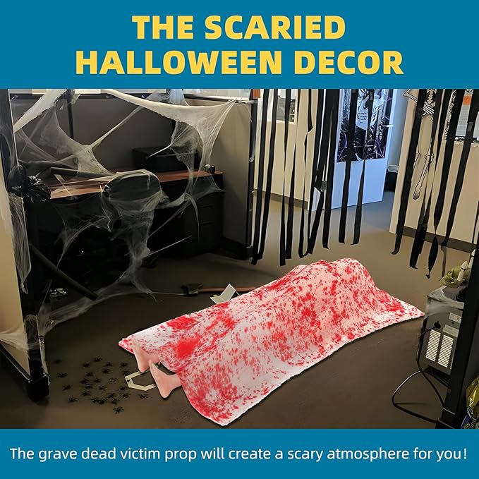 inin Scary Halloween Decorations Outdoor/Indoor,The Victim Corpse at Crime Scene Prop,Haunted House Decorations,Scary Party Decor,Halloween Dead Body Prop for Yard/Lawn/Garden.