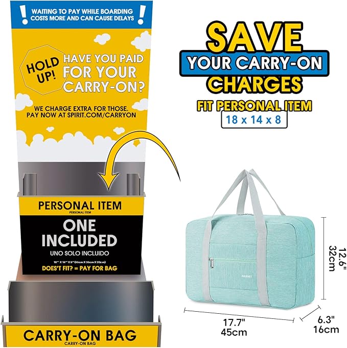 For Spirit Airlines Personal Item Bag Foldable Travel Duffel Bag Tote Carry on Luggage Duffle Overnight for Women and Men