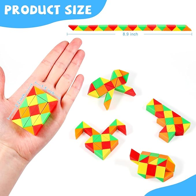 12 Pack Magic Snake Cube Fidget Toys for Kids - 24 Blocks Rainbow Twist Puzzle, Party Favors, Classroom Prizes, Birthday Goodie Bag Fillers, Stress Relief Sensory Toys