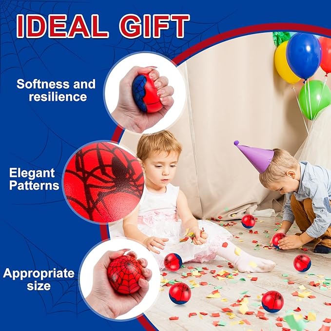 6 PCS Spider Stress Balls for Kids Party Favors, 2.48 Inch Anxiety Relief Fidget Sensory Toys, Spider Theme Squeeze Toys Bulk for Birthday Goodie Bags, Carnival Gifts & Classroom Prizes