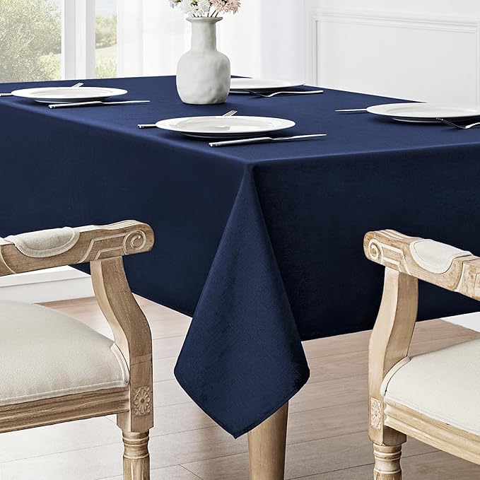2 Pack Rectangle Tablecloth, 60x104 inch, Water Resistant Wrinkle Free Linen Textured Table Cloth Washable, Decorative Fabric Table Cover for Dining, Party and Camping, Navy Blue