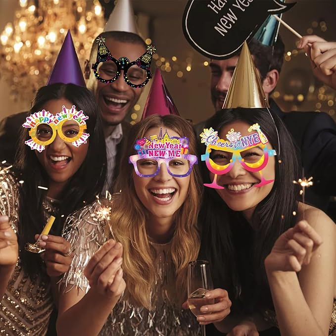 HOWAF 18 Pack Happy New Year Glasses Colorful 2026 Glasses New Years Eve Party Supplies Photo Props for Happy New Year Decorations NYE Party Favors Accessories