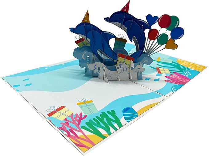 3D Dolphins Birthday Pop-Up Card – Ocean Sea Life Themed Handmade Greeting Card for Birthdays, Anniversaries & Special Occasions, Birthday Pop Up Card for Women, Men & Kids – With Envelope